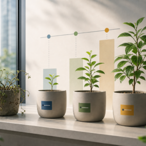 鉢植えに植えられた植物が育っていく様子